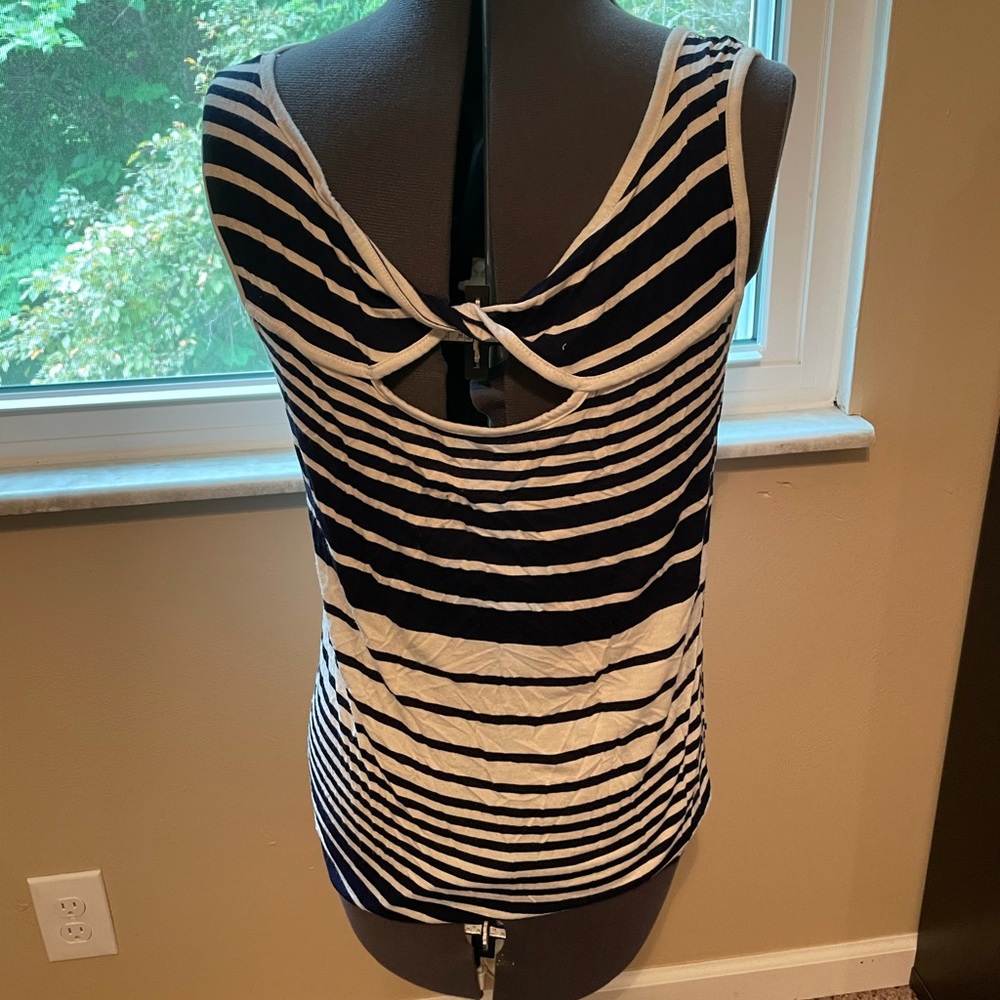 💐 3/ $15 Blue and Cream Striped Tank with Cut Out in Back